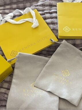 Kendra Scott Yellow Gift Bag and Taupe Logo Pouches